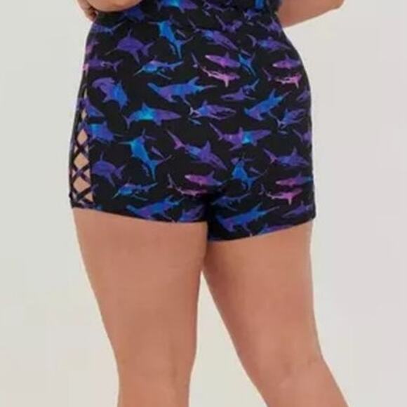 Torrid 2 (2X) Shark Print Strappy Lattice Side Bike Swim Shorts 3.5" Inseam - Picture 4 of 4